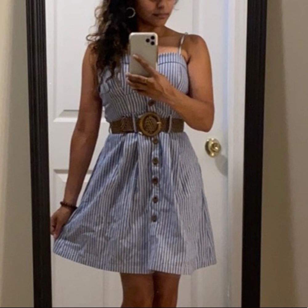 Blue & White Striped Button Down Belted Dress 👗